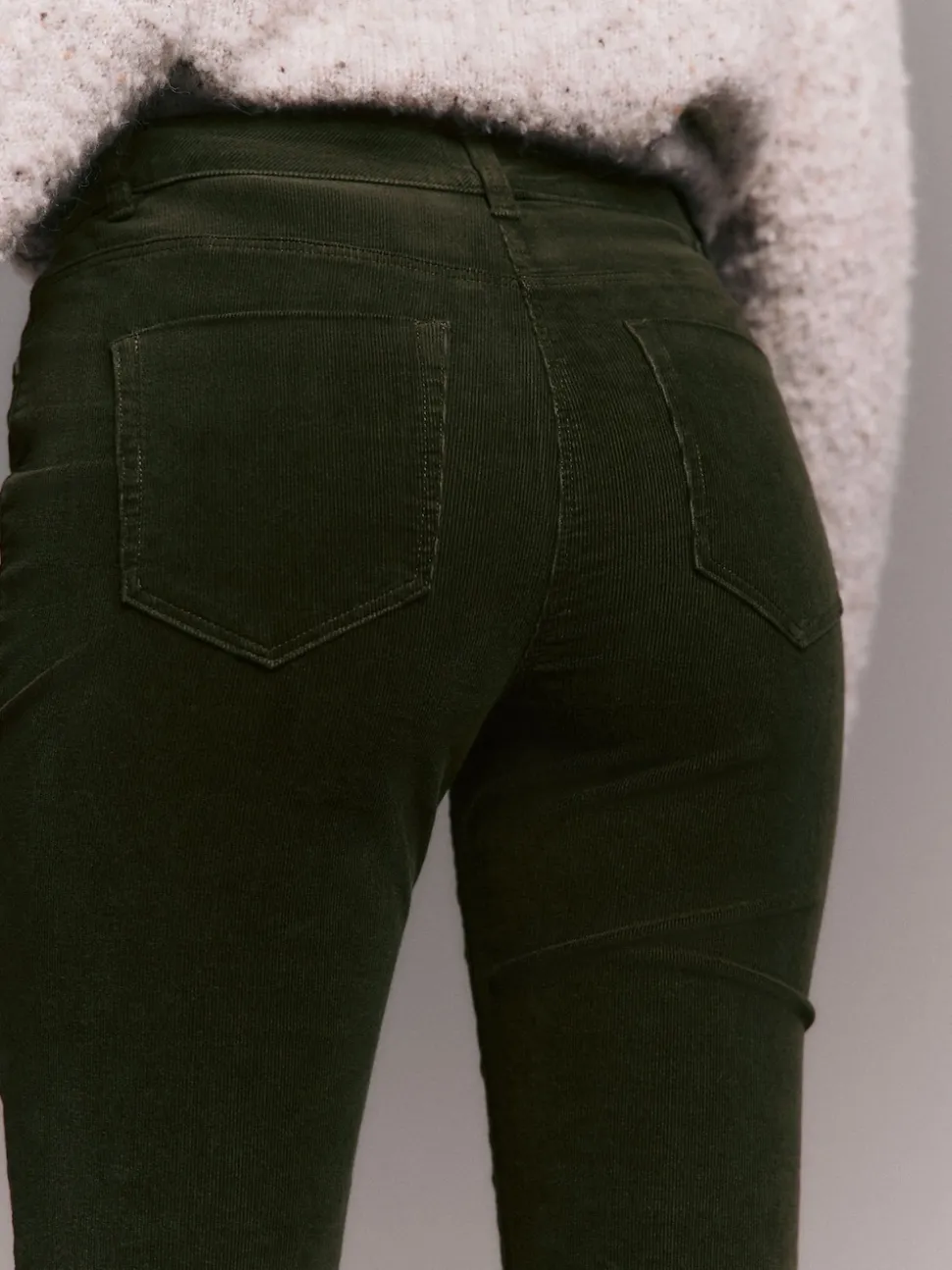 Vert kaki - Pantalon skinny en velours côtelé
