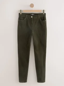 Vert kaki - Pantalon skinny en velours côtelé