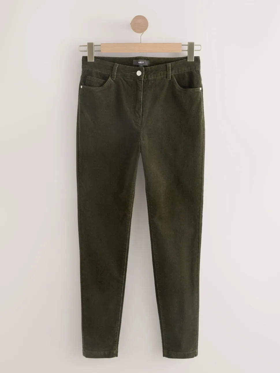 Vert kaki - Pantalon skinny en velours côtelé