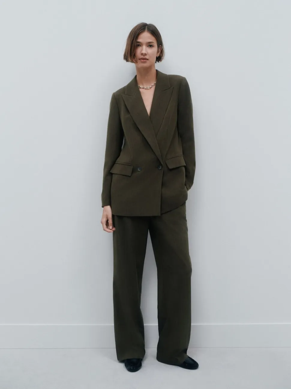 Vert kaki - Pantalons à taille élastique à jambe large hachurée