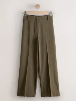 Vert kaki - Pantalons à taille élastique à jambe large hachurée