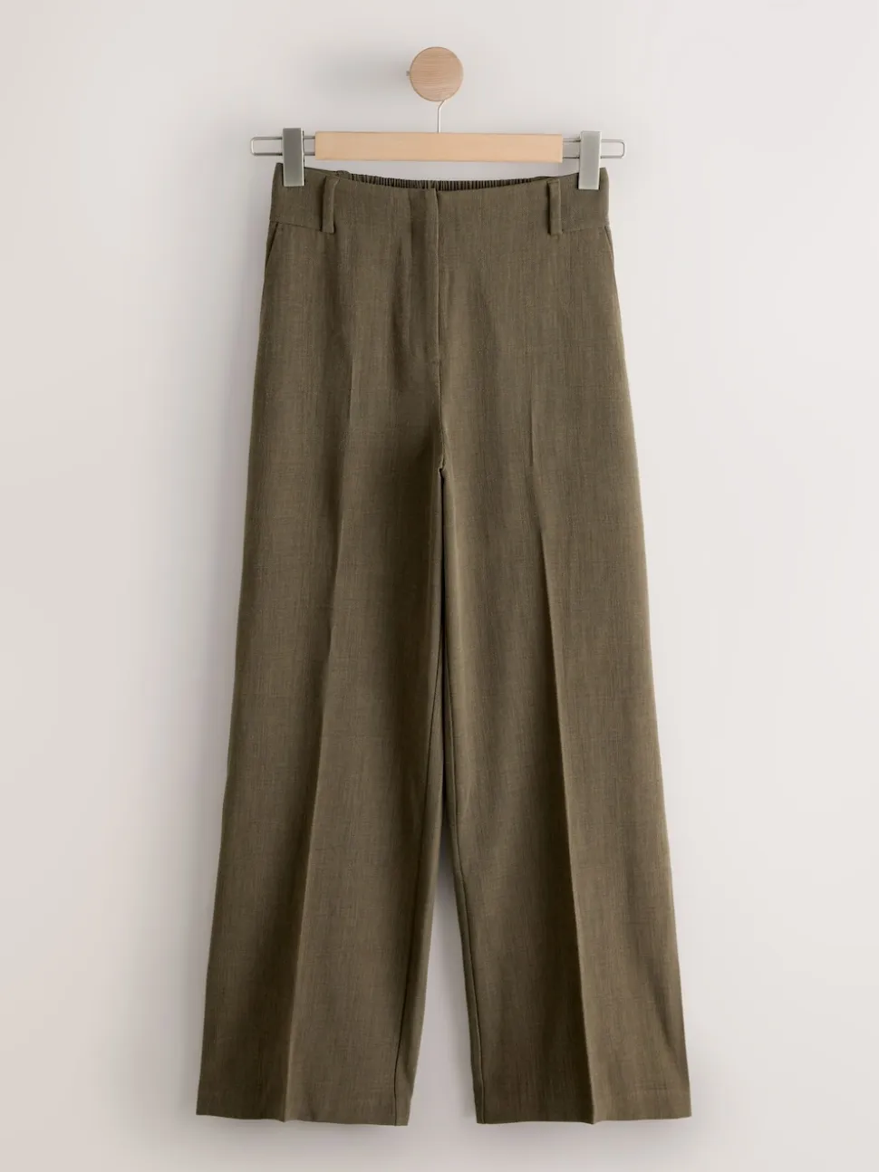 Vert kaki - Pantalons à taille élastique à jambe large hachurée