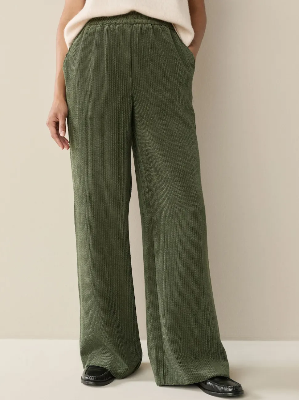 Vert kaki - Pantalons Amples en velours côtelé doux