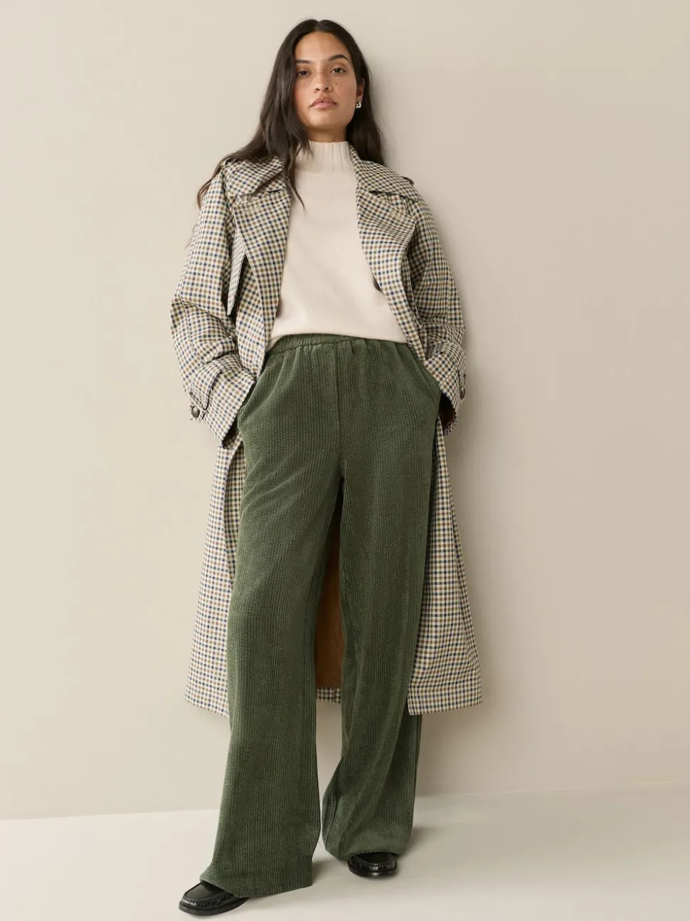Vert kaki - Pantalons Amples en velours côtelé doux