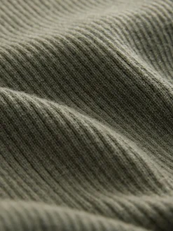 Vert kaki - Pull côtelé à col roulé en laine