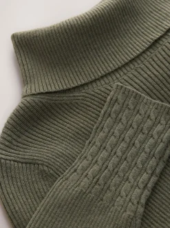 Vert kaki - Pull côtelé à col roulé en laine