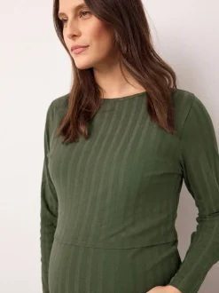 Vert kaki - Robe de grossesse à manches longues et allaitement