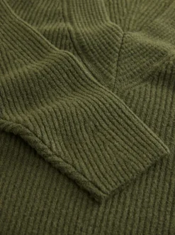 Vert kaki - Robe mi-longue très douce à col en V en laine