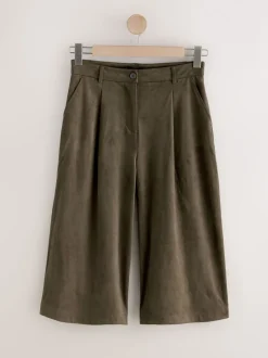 Vert kaki - Short long en faux daim