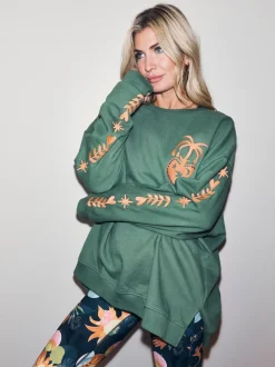 Vert kaki - Sweat-shirt brodé Never Fully Dressed