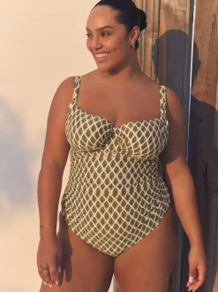 Vert kaki/Cream Woodblock à la feuille d'aluminium - Maillot de bain DK à armatures avec contrôle du ventre