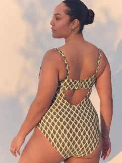 Vert kaki/Cream Woodblock à la feuille d'aluminium - Maillot de bain DK à armatures avec contrôle du ventre