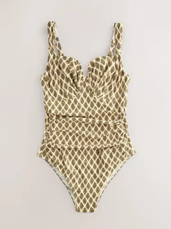 Vert kaki/Cream Woodblock à la feuille d'aluminium - Maillot de bain DK à armatures avec contrôle du ventre
