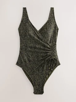 Vert kaki/noir - Maillot de bain gainant le ventre froncé