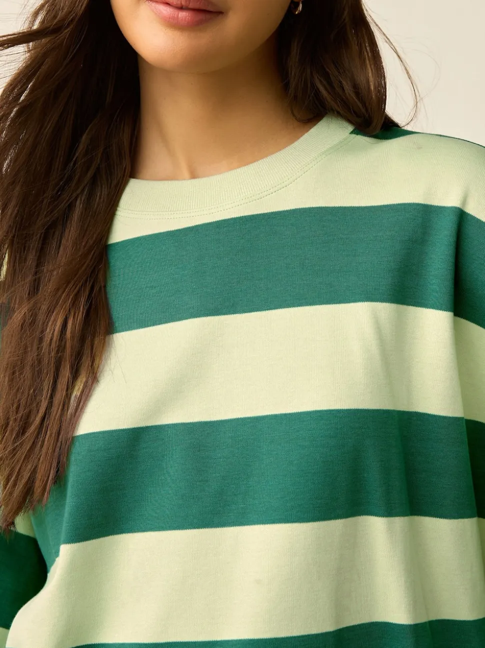 Vert Monochrome - T-shirt oversize décontracté boxy épais à col ras du cou