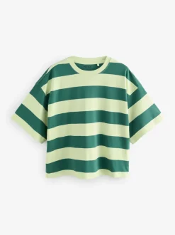 Vert Monochrome - T-shirt oversize décontracté boxy épais à col ras du cou