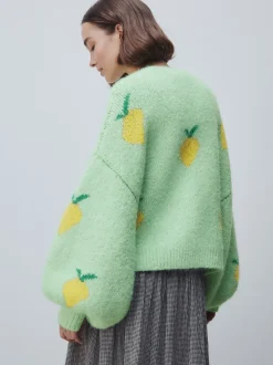 Vert motif citron - Cardigan en tricot