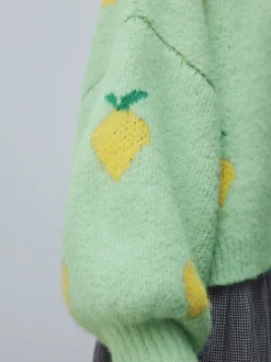 Vert motif citron - Cardigan en tricot