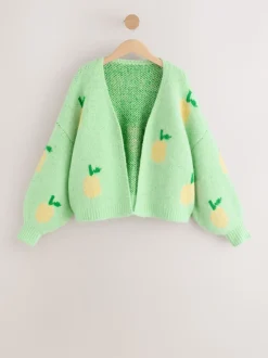 Vert motif citron - Cardigan en tricot