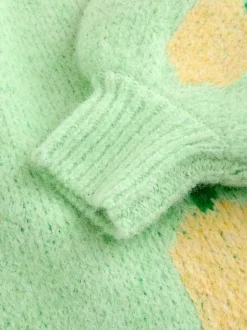 Vert motif citron - Cardigan en tricot