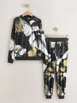 Vert motif feuilles - Pyjama confortable à manches longues