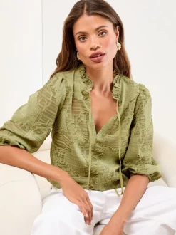 Vert olive - Haut Lipsy Tissu dévoré 3/4 manches