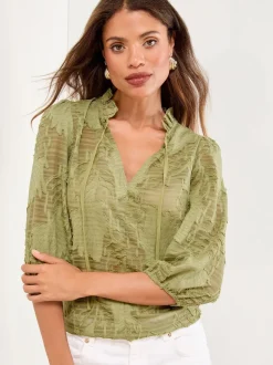 Vert olive - Haut Lipsy Tissu dévoré 3/4 manches