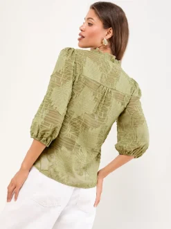 Vert olive - Haut Lipsy Tissu dévoré 3/4 manches