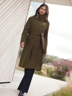 Vert olive - Lipsy Manteau asymétrique à col cheminée ceinturé