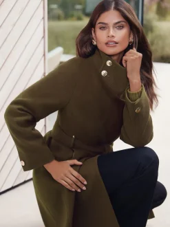 Vert olive - Lipsy Manteau asymétrique à col cheminée ceinturé