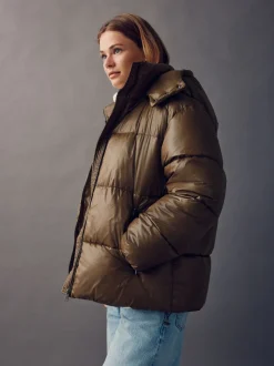 Vert olive - Manteau matelassé ultra brillant