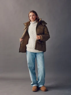 Vert olive - Manteau matelassé ultra brillant