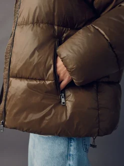 Vert olive - Manteau matelassé ultra brillant