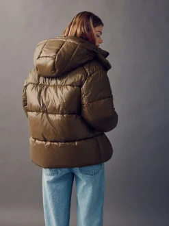Vert olive - Manteau matelassé ultra brillant