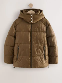 Vert olive - Manteau matelassé ultra brillant
