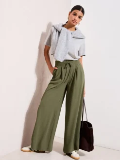 Vert olive - Pantalons Palazzo Friends Like These Ceinturée