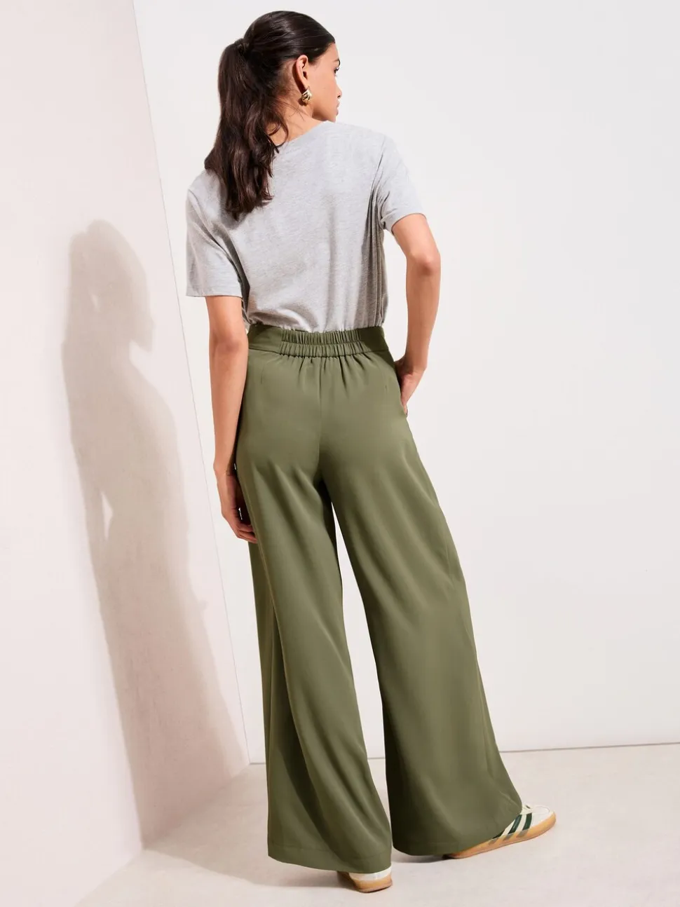 Vert olive - Pantalons Palazzo Friends Like These Ceinturée