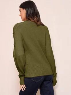 Vert olive - Pull Friends Like These avec manches à boutons