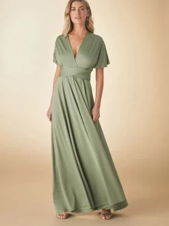 Vert olive - Robe longue de demoiselle d’honneur multicolore en jersey pour invitée de mariage
