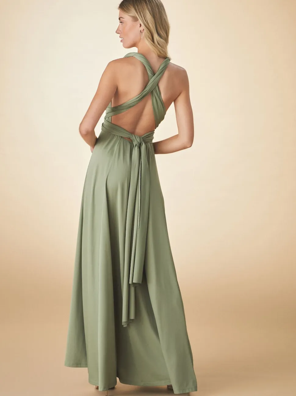Vert olive - Robe longue de demoiselle d’honneur multicolore en jersey pour invitée de mariage
