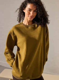 Vert olive - Sweat-shirt long Essentiels coupe décontractée avec poches