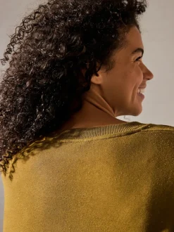 Vert olive - Sweat-shirt long Essentiels coupe décontractée avec poches