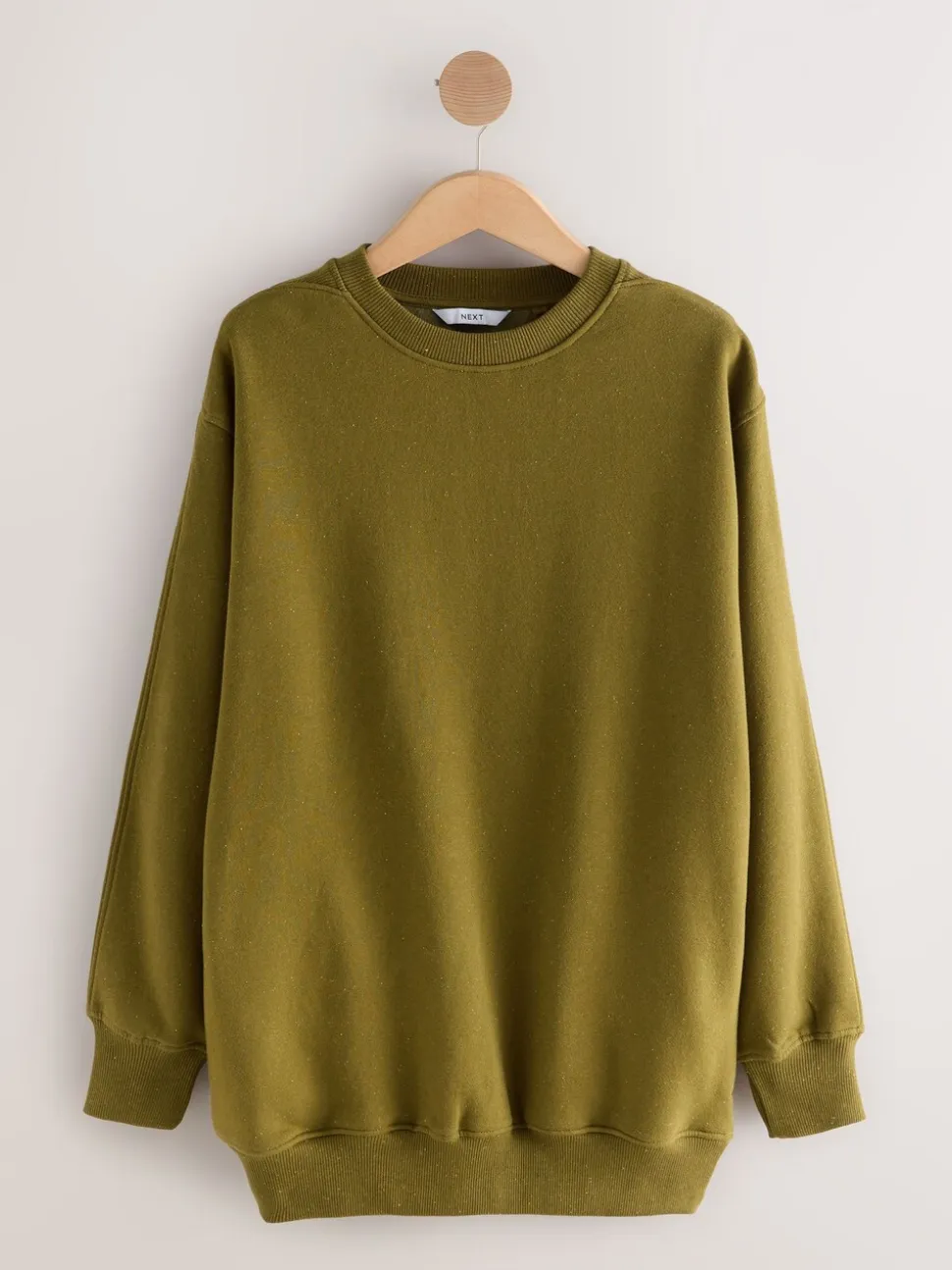 Vert olive - Sweat-shirt long Essentiels coupe décontractée avec poches