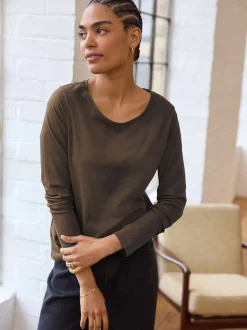 Vert olive - T-shirt à manches longues de cou d'équipage