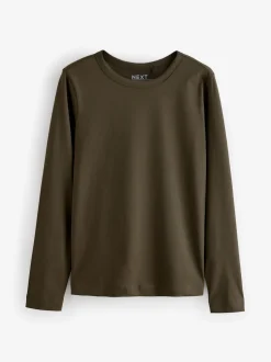 Vert olive - T-shirt à manches longues de cou d'équipage