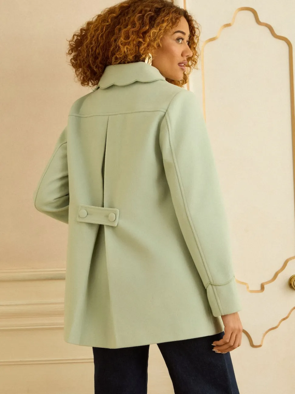 Vert pistachio - Love & Roses Manteau Dolly mi-long à bordures festonnées