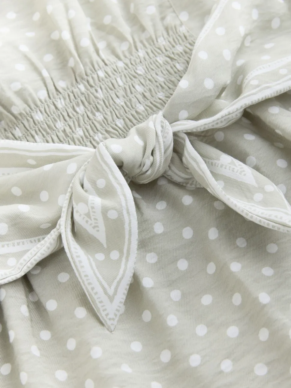 Vert sauge à pois - Robe mini-robe à taille nouée