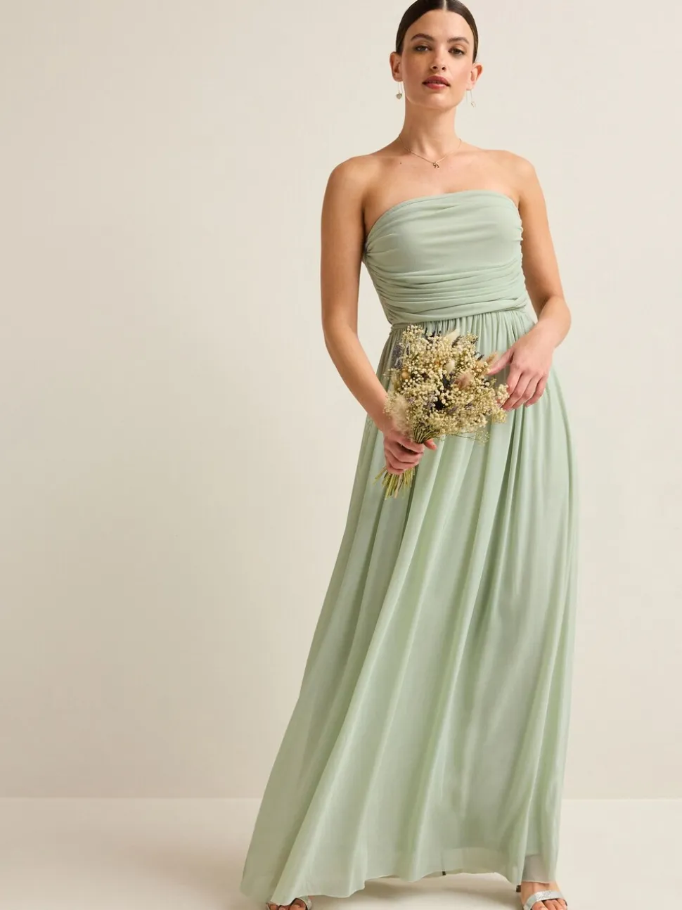 Vert sauge clair - Robe longue de demoiselle d’honneur multicolore en maille pour invitée de mariage