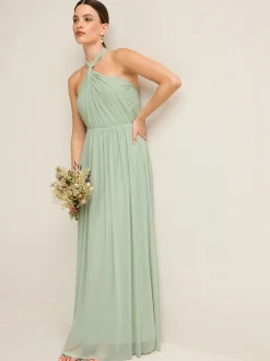 Vert sauge clair - Robe longue de demoiselle d’honneur multicolore en maille pour invitée de mariage