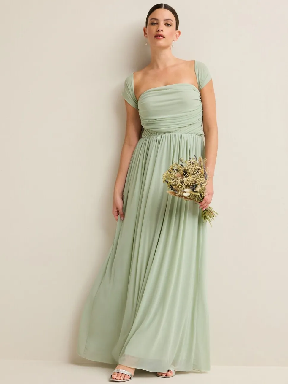 Vert sauge clair - Robe longue de demoiselle d’honneur multicolore en maille pour invitée de mariage